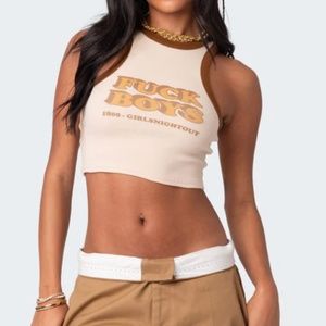 Edikted Crop Tank Top- Brown/ Beige